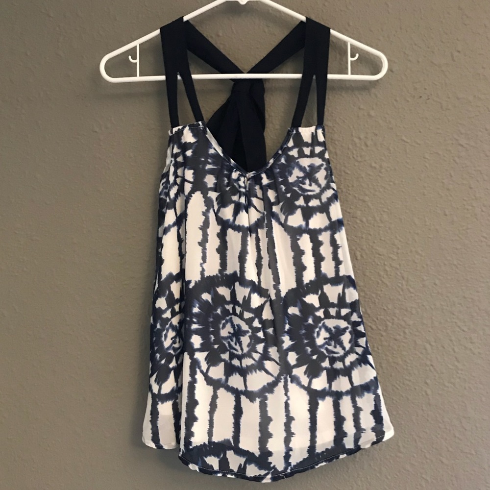 Navy blue and white cute tie top.